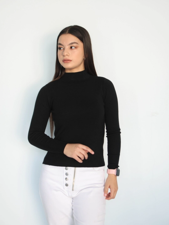 Ayollar sviteri, longsliv, slim-fit, bo'yingacha, chiziqli
