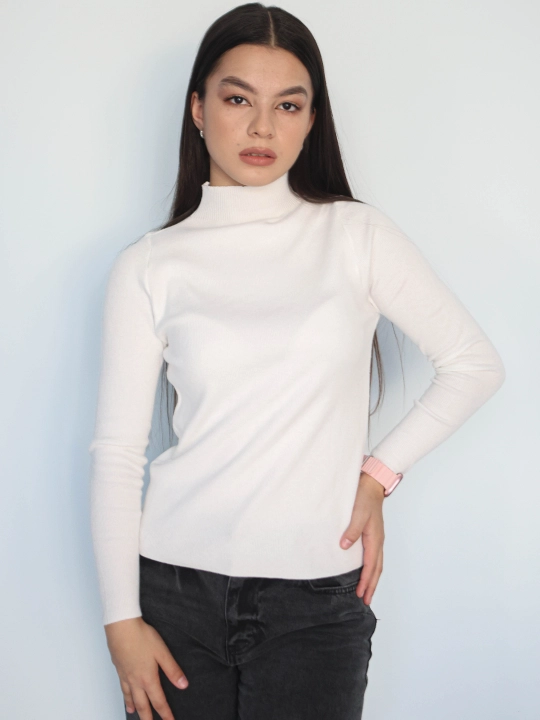 Ayollar sviteri, longsliv, slim-fit, bo'yingacha, chiziqli