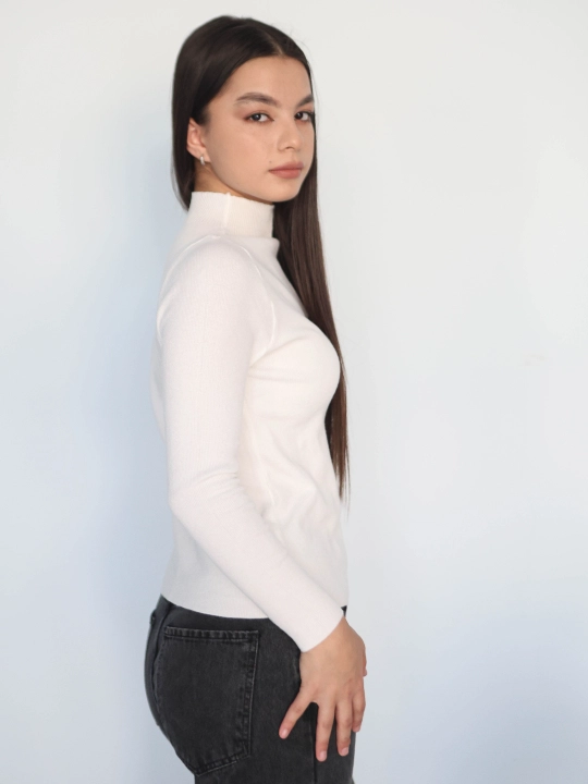 Ayollar sviteri, longsliv, slim-fit, bo'yingacha, chiziqli