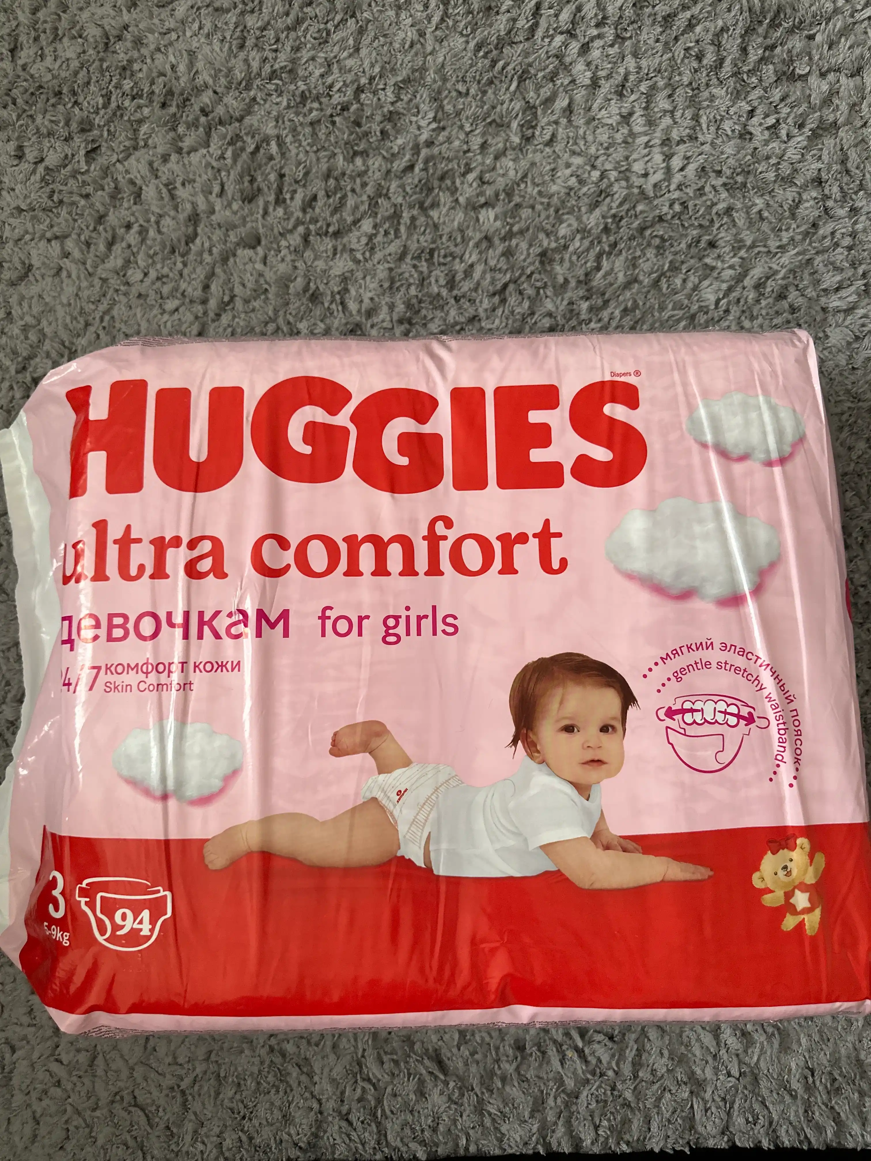 Подгузники Huggies Ultra Comfort для девочек 5-9кг, 3 размер, 94 шт