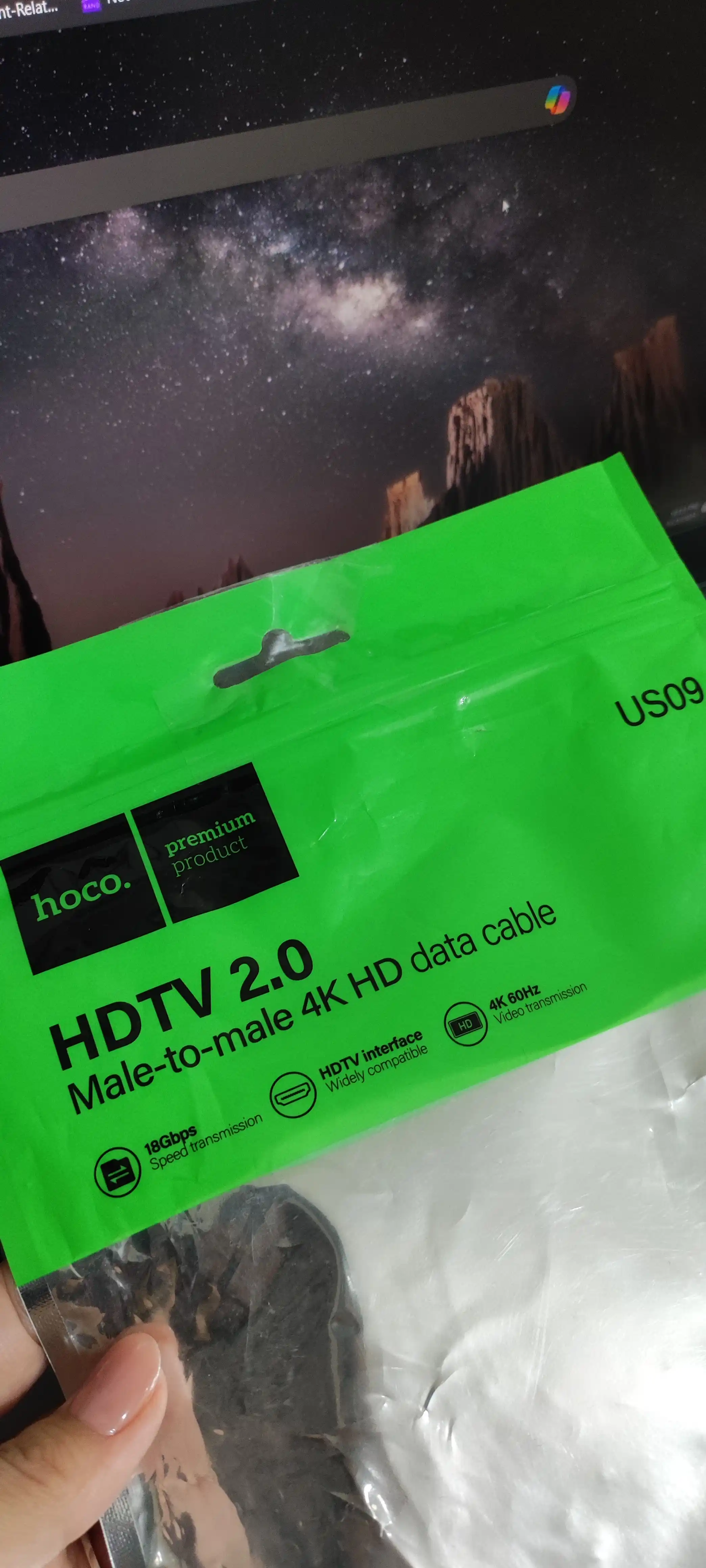 HOCO US08 HDMI–HDMI kabeli, 2.0 versiya, 1 metr, 4K qo‘llab-quvvatlash TV va noutbuk uchun