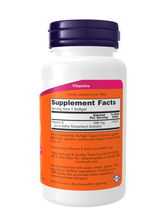Vitamin E  NOW Foods, 400 ME, D-Alpha Tokoferil, 100 kapsula, Halol