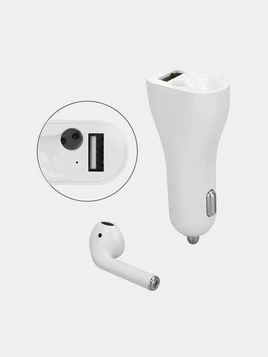 Автомобильное зарядное устройство 2 в 1, с usb-портом и наушником, bluetooth гарнитура - 