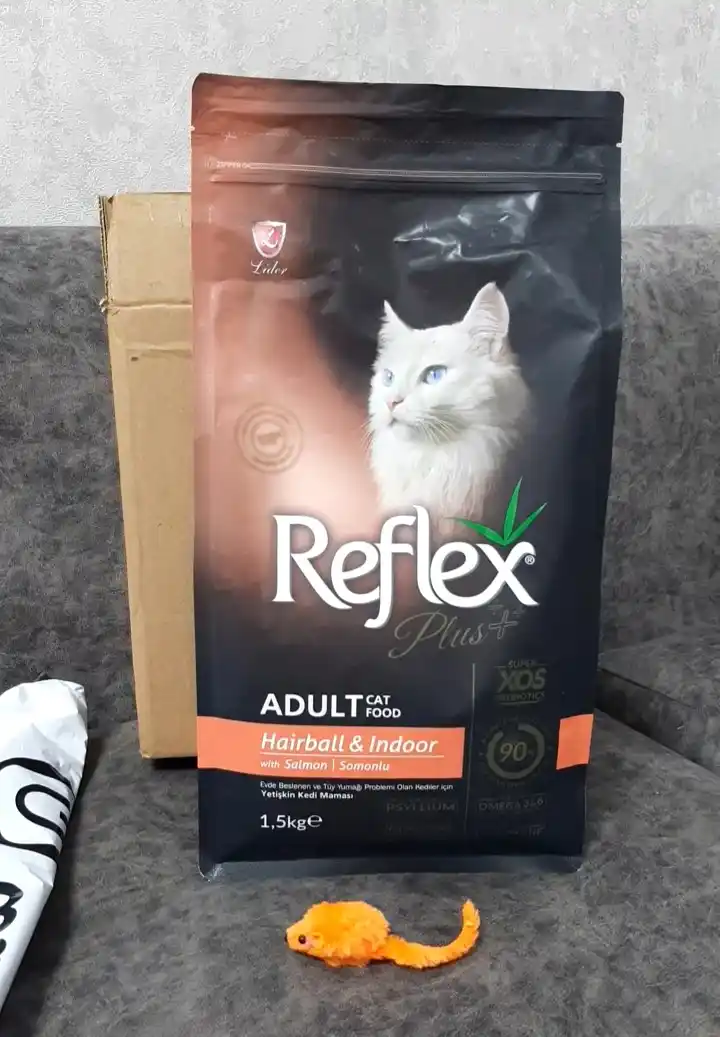 Reflex Plus Hairball, uzun junli mushuklar uchun quruq ozuqa, losos va tovuqli, 1.5 kg