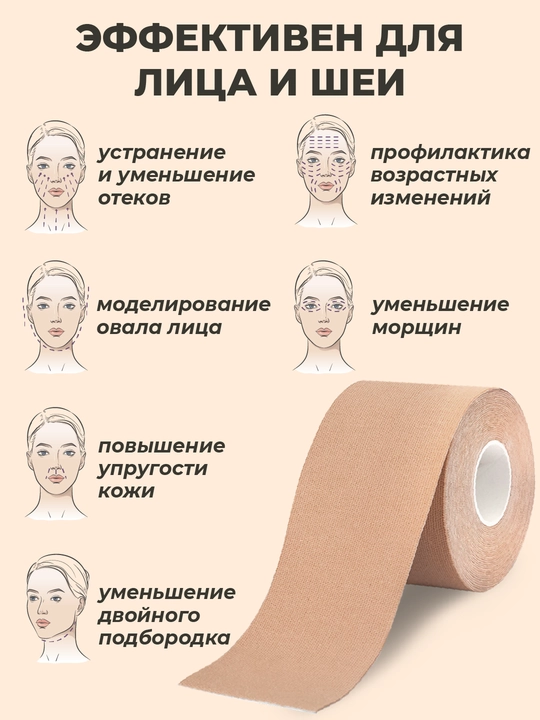 Кинезио тейп для лица и тела, с мягким клеем, тейп против морщин и отеков, спортивный