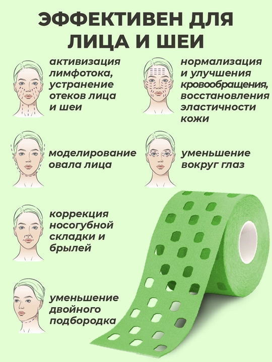 Кинезиотейп для лица и тела, косметологический, против морщин