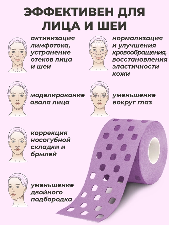 Кинезиотейп для лица и тела, косметологический, против морщин