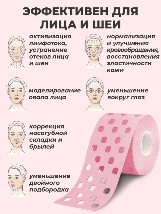 Кинезиотейп для лица и тела, косметологический, против морщин
