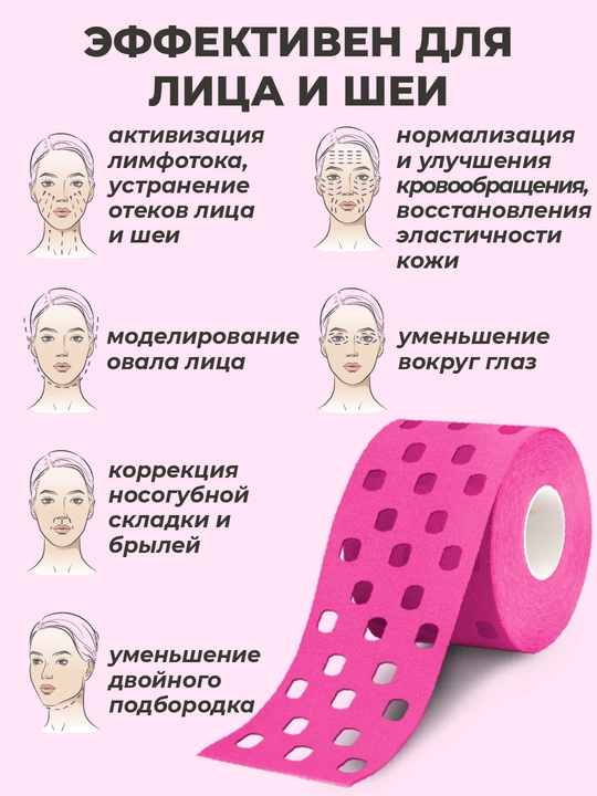 Кинезиотейп для лица и тела, косметологический, против морщин