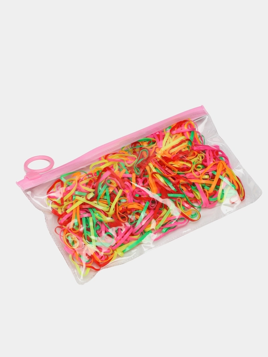 Zakolkalar, soch uchun silikon rezinkalar, 500 dona, kosmetika sumkachasi bilan - 