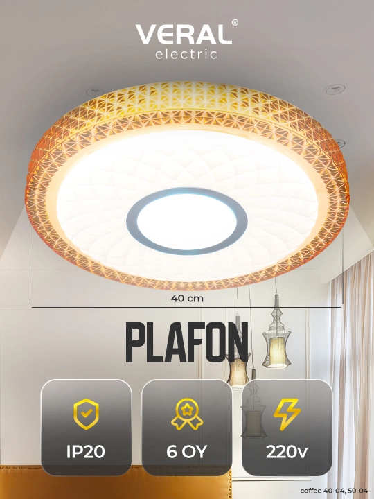 LED qandil-plafon, 40 sm, yotoqxona, yashash xonasi, oshxona uchun - 