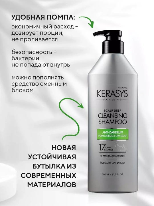 Шампунь, с кератином, для нормальных и сухих волос, против перхоти, KERASYS, Корея