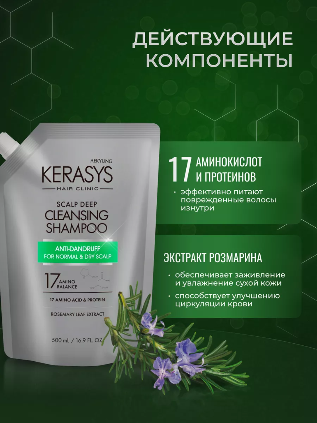 Шампунь, с кератином, для нормальных и сухих волос, против перхоти, KERASYS, Корея
