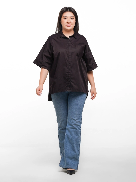 Женская рубашка oversize для полных дам Plus Size, короткий рукав, скрытые пуговицы 