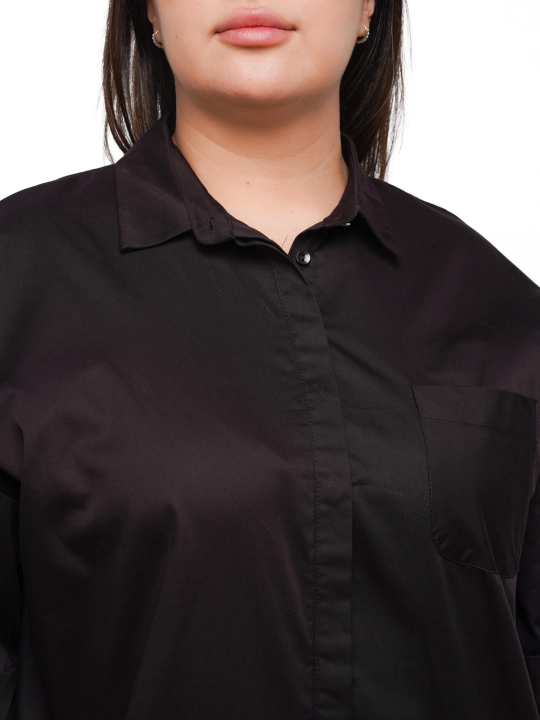Женская рубашка oversize для полных дам Plus Size, короткий рукав, скрытые пуговицы 