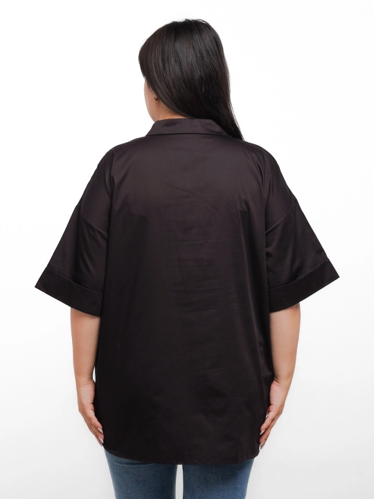 Женская рубашка oversize для полных дам Plus Size, короткий рукав, скрытые пуговицы 