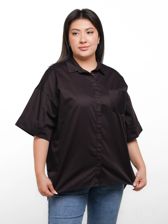 Женская рубашка oversize для полных дам Plus Size, короткий рукав, скрытые пуговицы  - 
