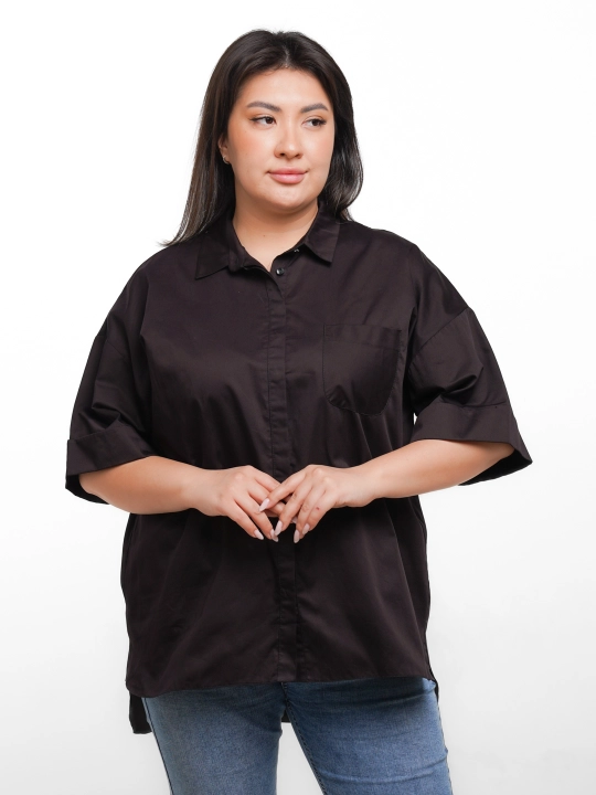 Женская рубашка oversize для полных дам Plus Size, короткий рукав, скрытые пуговицы 