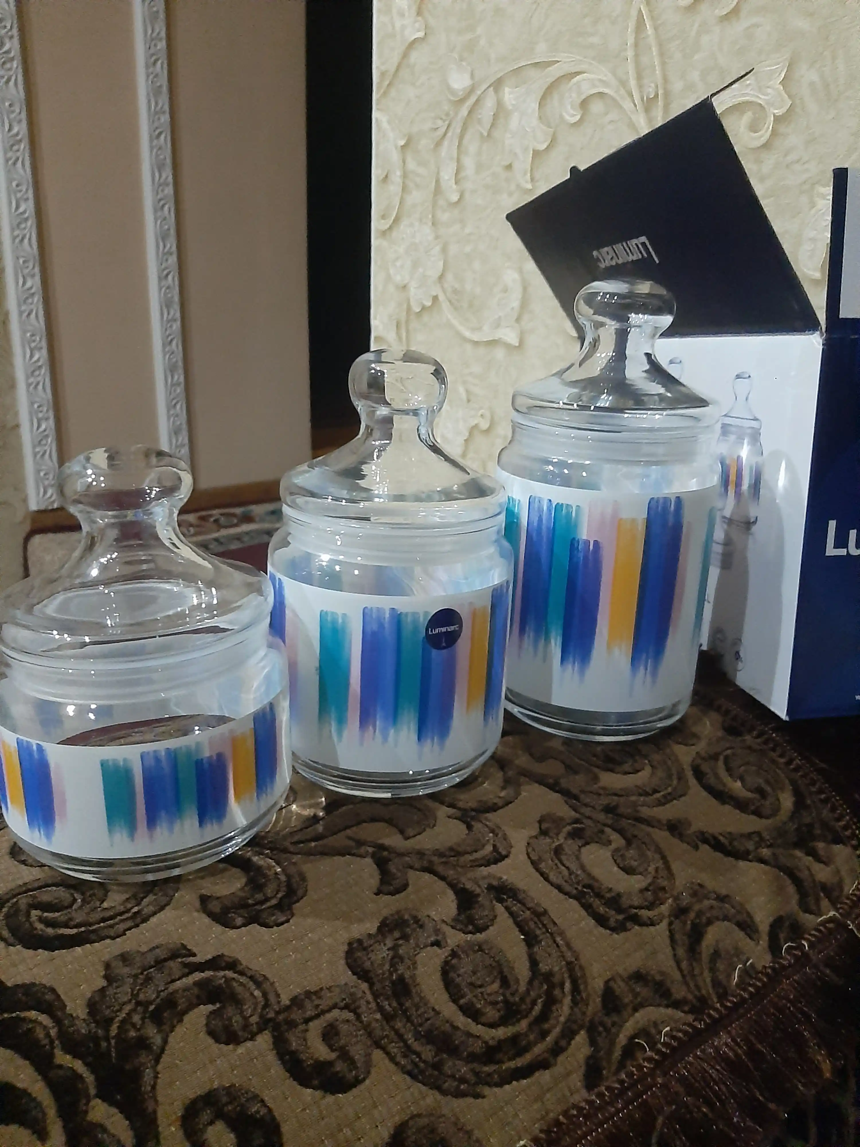 Sochiluvchan moddalarni saqlash uchun Luminarc shisha bankalar to‘plami,500ml/750ml/1000ml