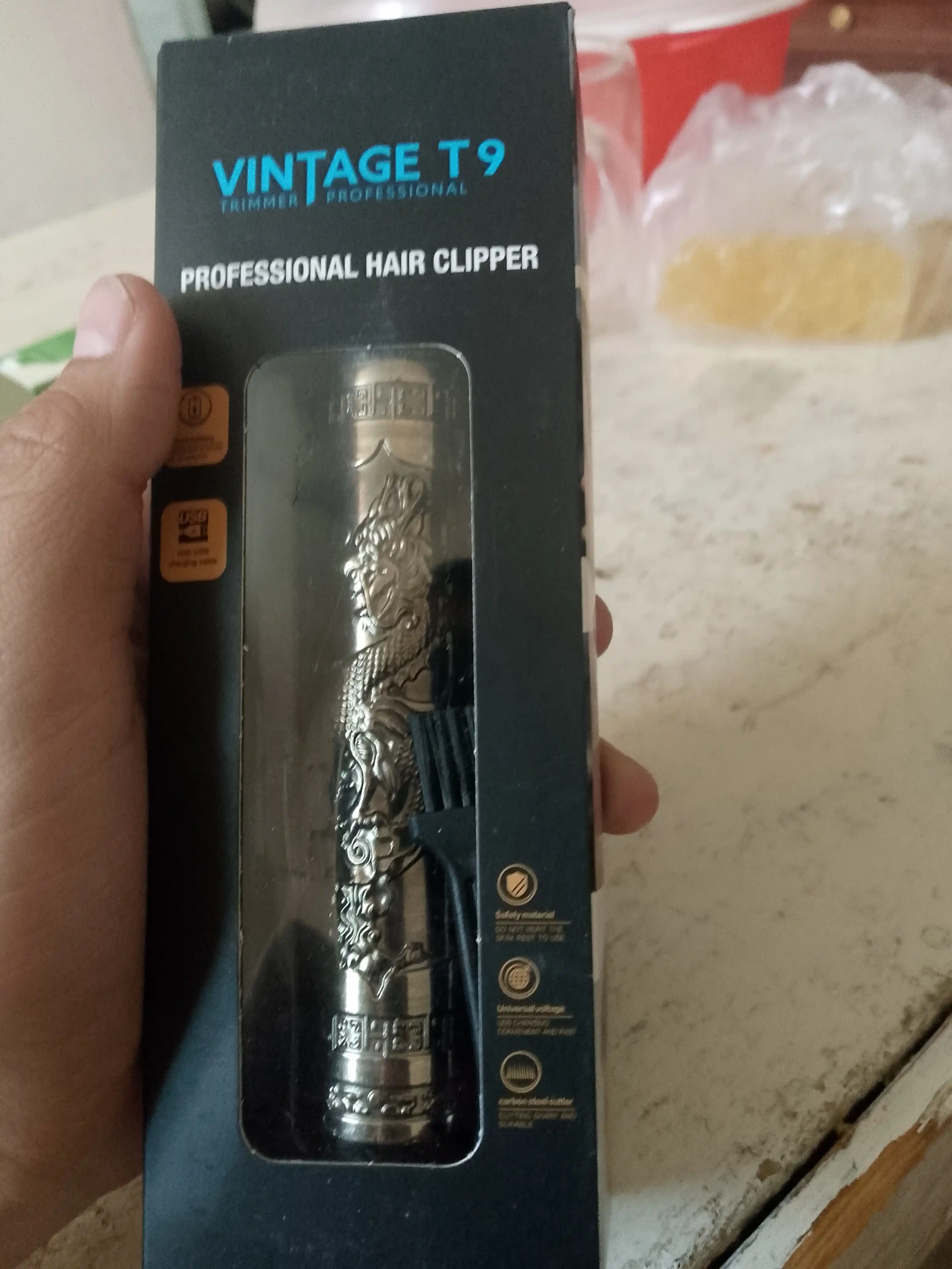 Simsiz trimmer VINTAGE T9, Dragon dizayn, 4 nasadka, 2 soat batareya