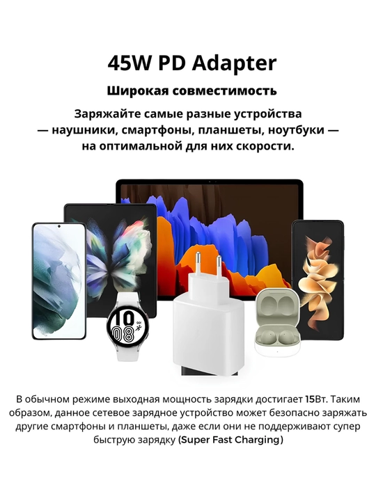 USB-C tez zaryadlovchi adapter 25W va 45W – PD Super Fast Charging, Type-C