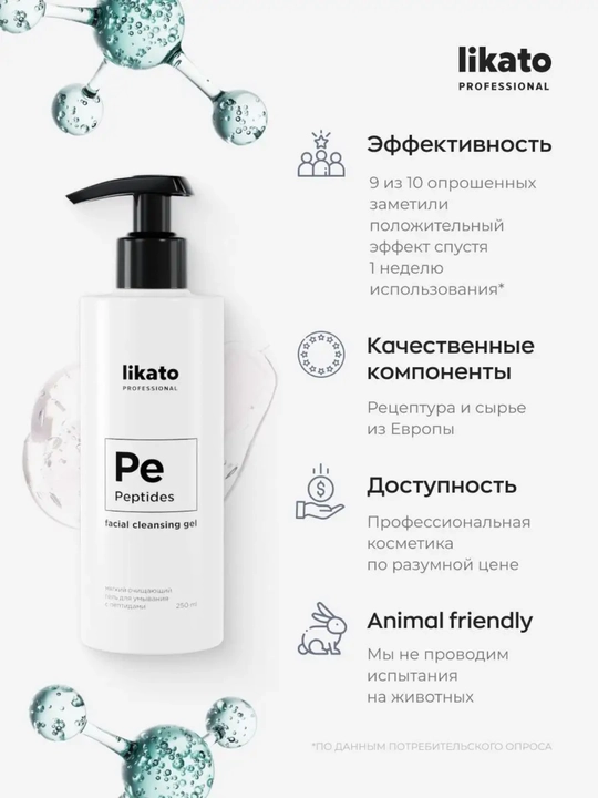 LIKATO professional" - мягкий очищающий гель для умывания с пептидами, 250 мл, STD