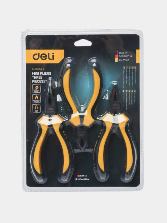 Набор Deli EDL103201-3, плоскогубцы 5"+длиногубцы 5"+кусачки 5" - 