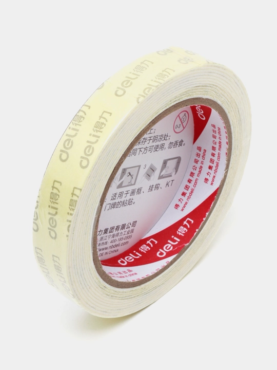 Ikki tomonlama ko'pikli yopishqoq lenta Deli 30418, 18 mm * 3 m