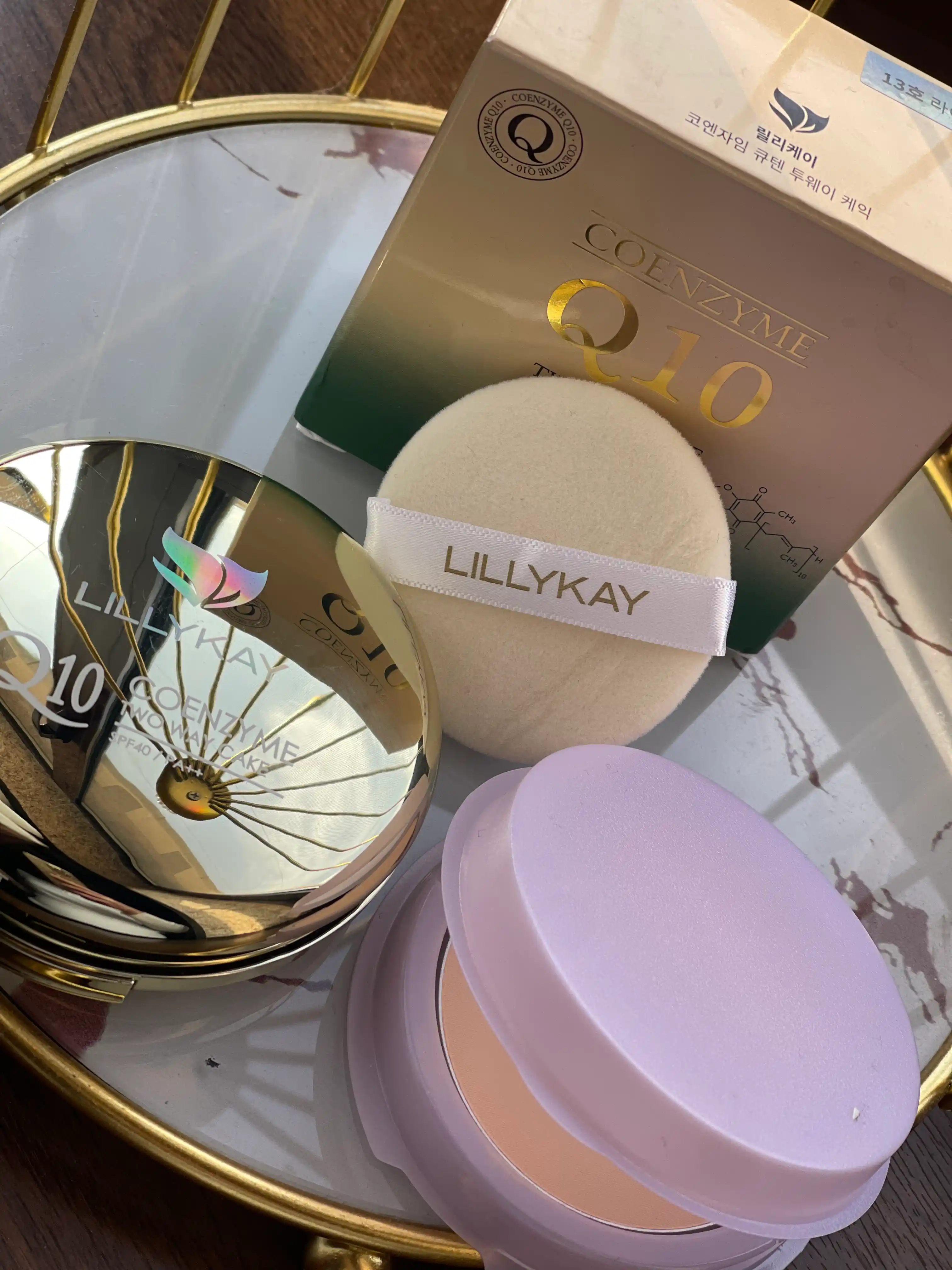 Пудра для лица 1+1, компактная пудра LillyKay Coenzyme Q10 Two Way Cake SPF, Корея