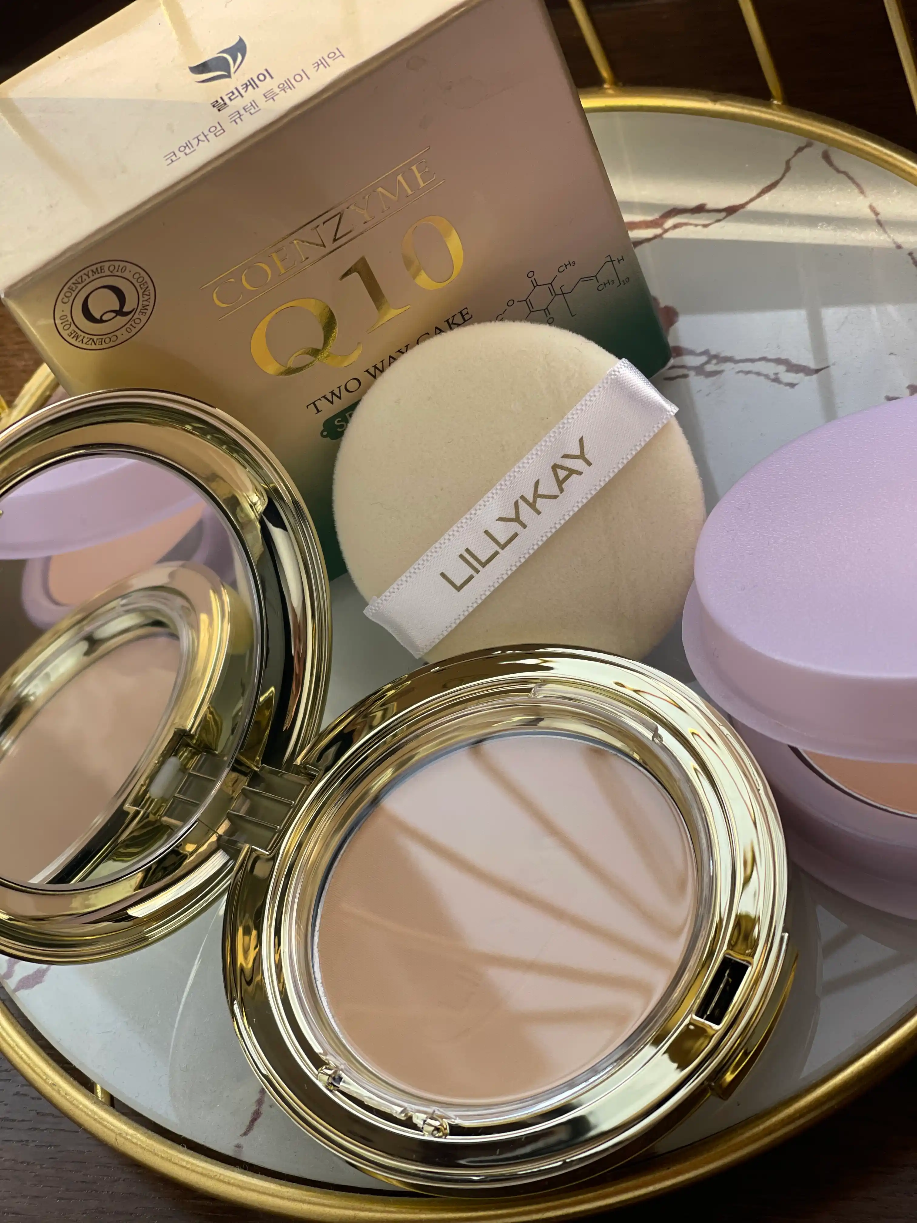 Пудра для лица 1+1, компактная пудра LillyKay Coenzyme Q10 Two Way Cake SPF, Корея