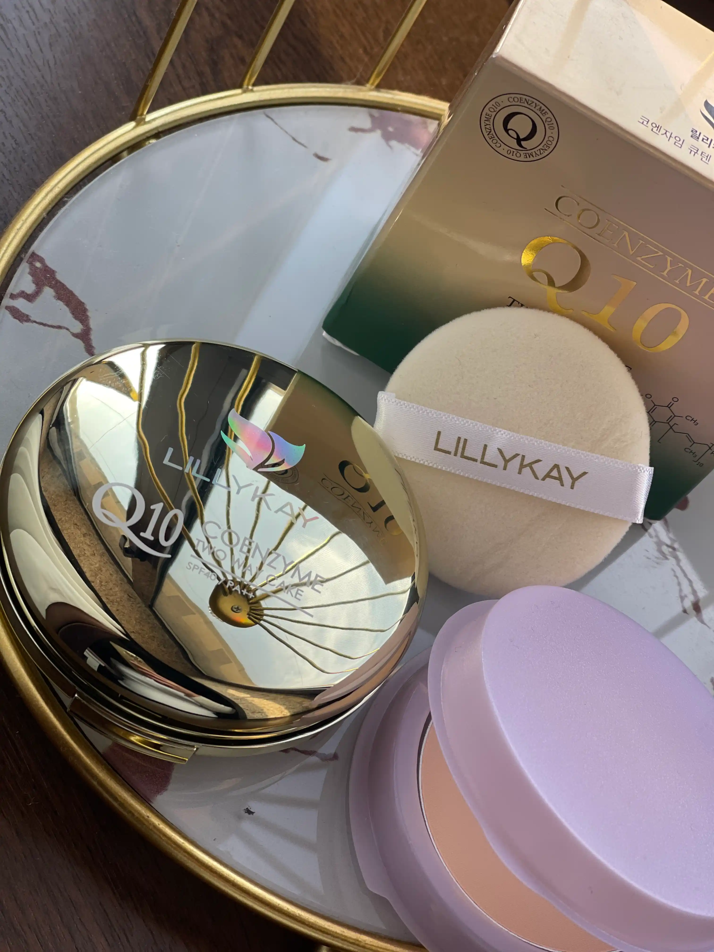 Пудра для лица 1+1, компактная пудра LillyKay Coenzyme Q10 Two Way Cake SPF, Корея