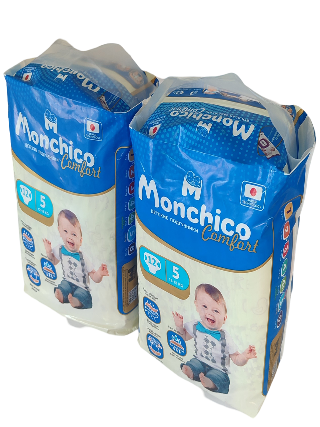 Monchico Comfort подгузники, 2 в 1, 24 шт в упаковке, размер 5, 12-18 кг - 