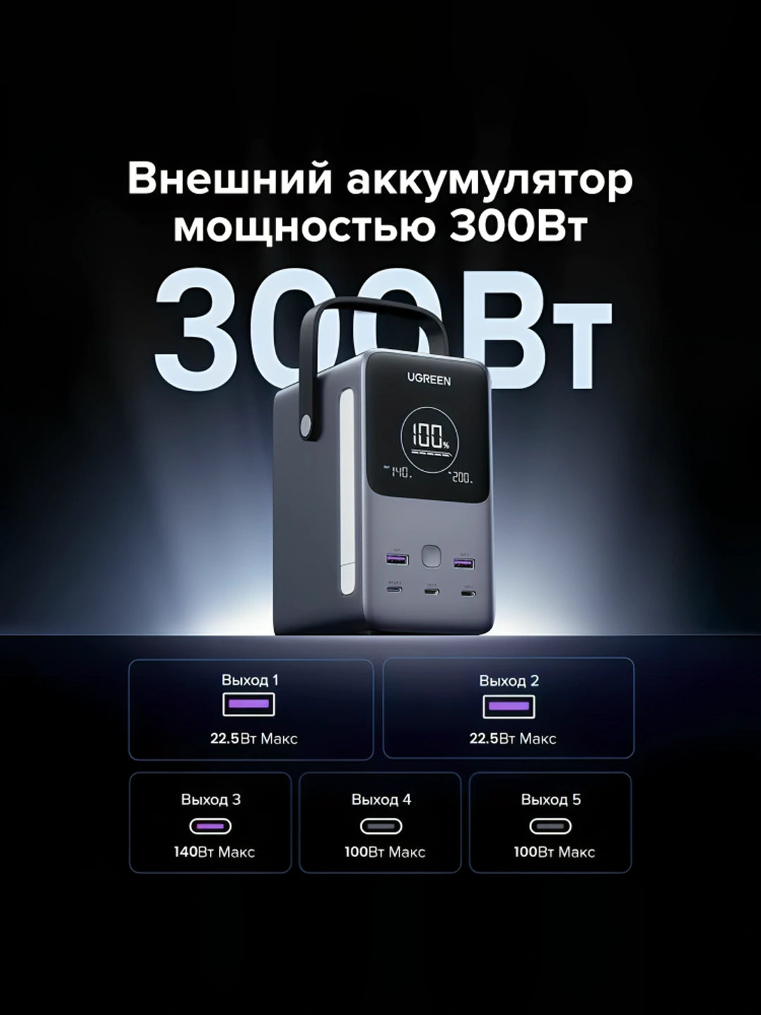 Tashqi akkumulyator UGREEN 48000 mAh 300W, noutbuk uchun, Type-C, PD 3.1 2