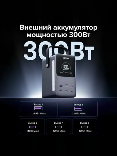 Tashqi akkumulyator UGREEN 48000 mAh 300W, noutbuk uchun, Type-C, PD 3.1 2