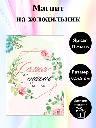 Магнит на холодильник "Семья самое теплое место на земле"