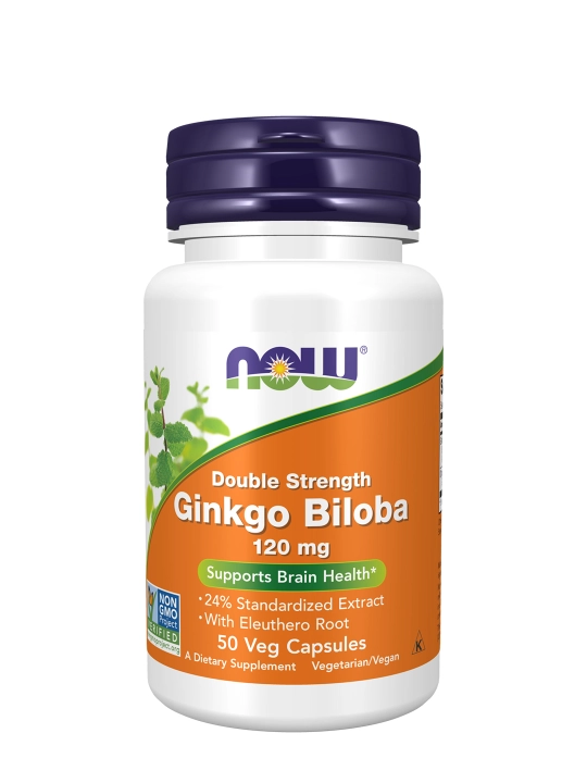 Гинкго Билоба NOW Supplements, 120 мг, 50 вегетарианских капсул Халяль