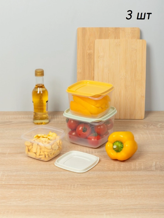 Комплект контейнеров для продуктов, с крышками, с декором, 3, 4, 5, 6 шт