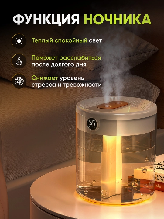 Увлажнитель воздуха, с эффектом пламени, c разноцветной подсветкой, aромадиффузор для дома