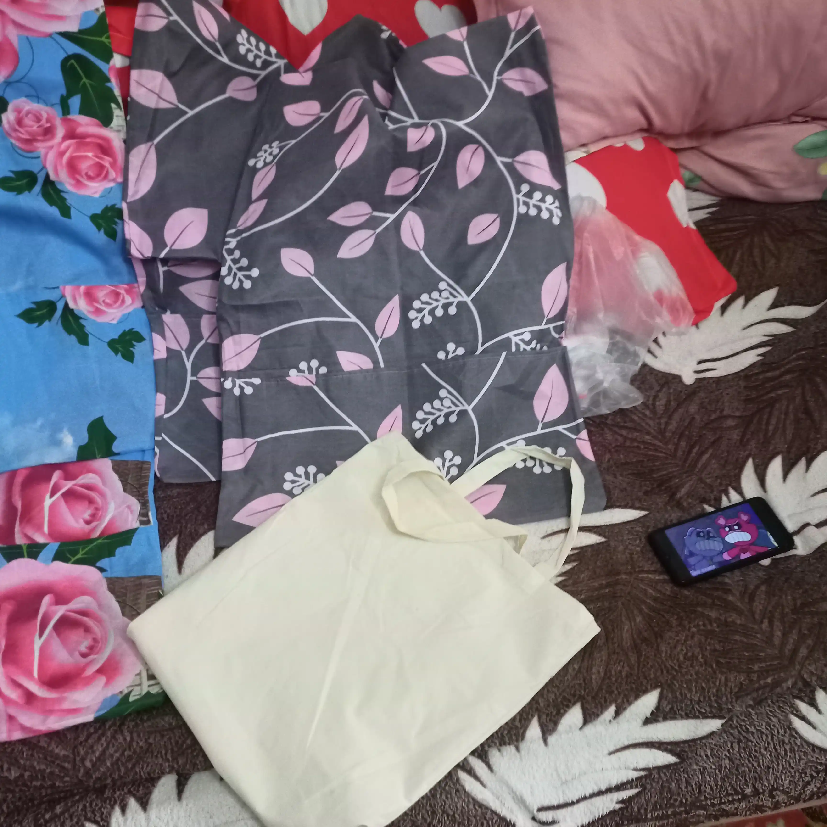 Rania ikki kishilik choyshab to'plami, xaridor sumkasi bilan, eko-bambukdan, bosma