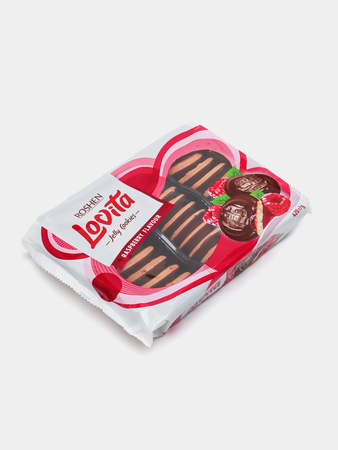 Yog'li pechene Roshen Lovita Jelly Cookies, malina ta'mi bilan, 420 g