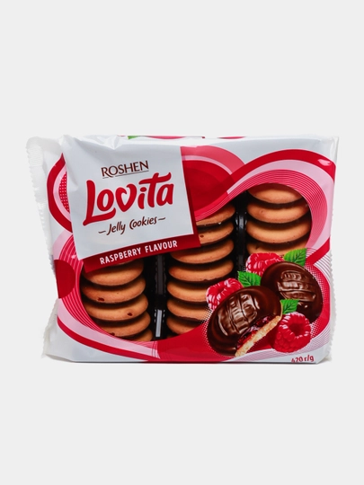 Сдобное печенье Roshen Lovita Jelly Cookies, со вкусом малины, 420 г - 
