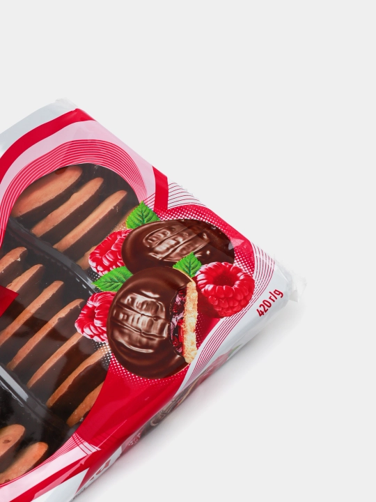 Yog'li pechene Roshen Lovita Jelly Cookies, malina ta'mi bilan, 420 g