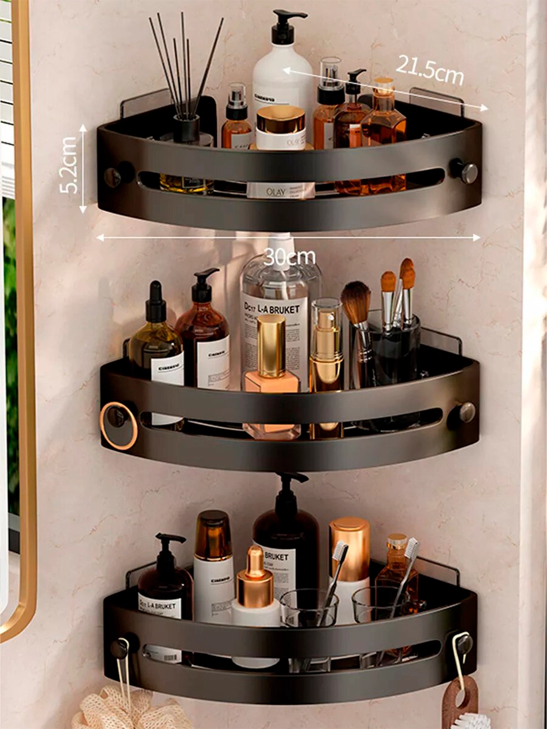 Угловые стеклянные полки для ванной комнаты