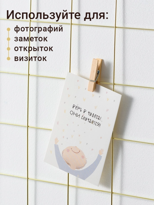 Решетка для заметок и фотографий настенная металлическая с прищепками, 65×45 см