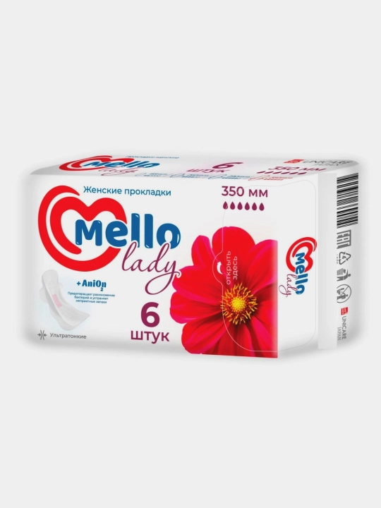 Ayollar uchun gigienik prokladkalari Mello lady 6, o'lchami 350 mm, 6 dona