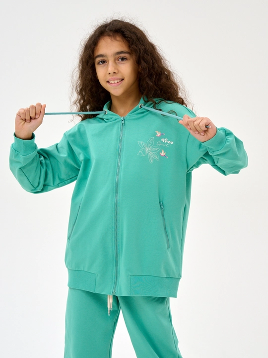 Qiz bolalar uchun NEO zip-up xudi, futerdan tayyorlangan kofta 8-16 yosh