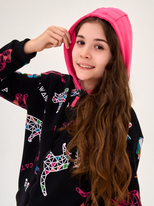 Qiz bolalar uchun NEO zip-up xudi, futerdan tayyorlangan kofta 8-16 yosh