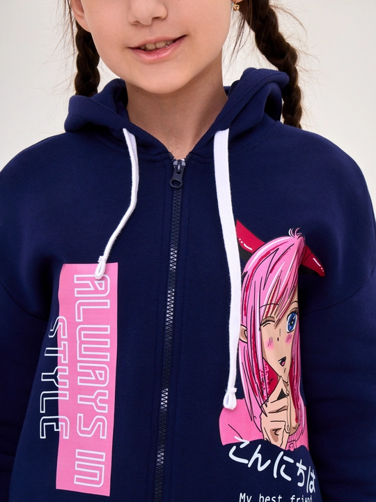 Qiz bolalar uchun NEO zip-up xudi, futerdan tayyorlangan kofta 8-16 yosh