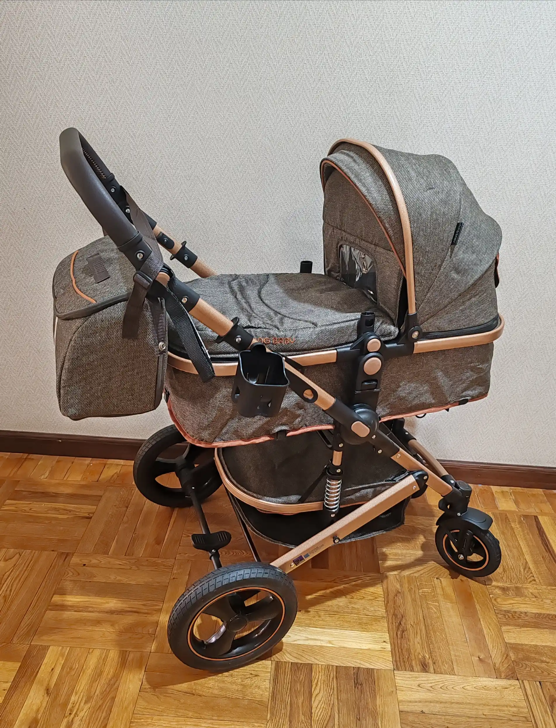 Коляска детская всесезонная, трансформер, прогулочная, 2 в 1, с сумкой, перчатками, матрасом