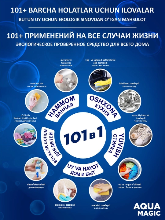 Кислородный очиститель, отбеливатель, пятновыводитель, Aqua Magic, 1 кг